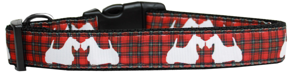 Red Plaid Scottie Pups Nylon Dog Collar XL